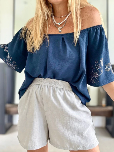 Remeron Paisana de cey con strass azul marino - comprar online