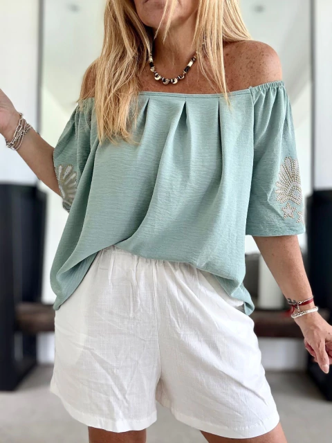 Remeron Paisana de cey con strass verde malva - comprar online