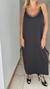 Vestido Atenas seda fría negro con strass y bretel cadena super amplio