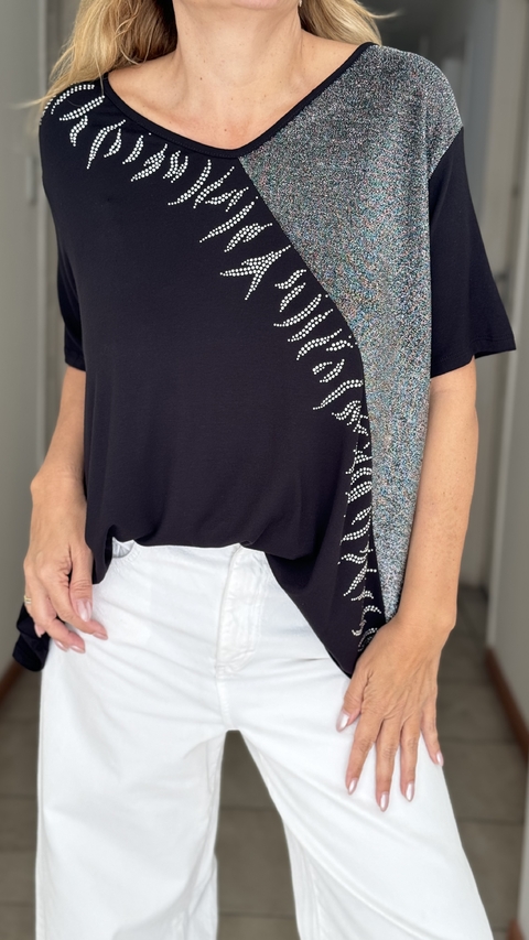 Remeron Irene de modal y lurex con strass negro