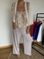 Kimono de gasa manteca con lentejuelas doradas en la solapa corto - tienda online