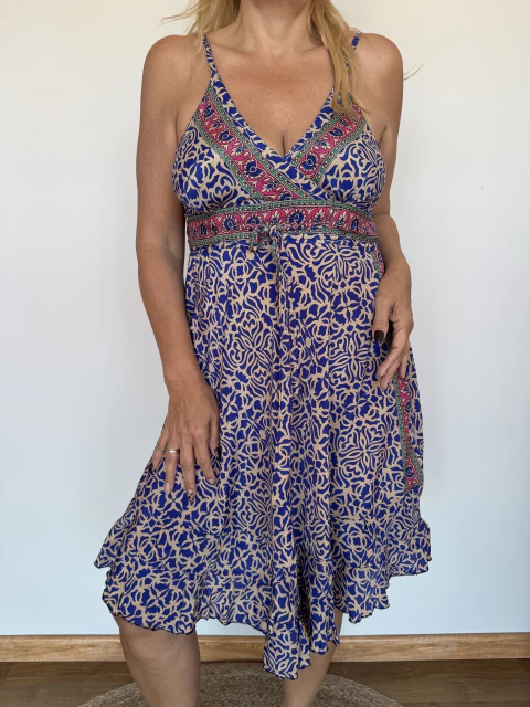 Vestido seda de India evase con breteles regulables 326 C - comprar online