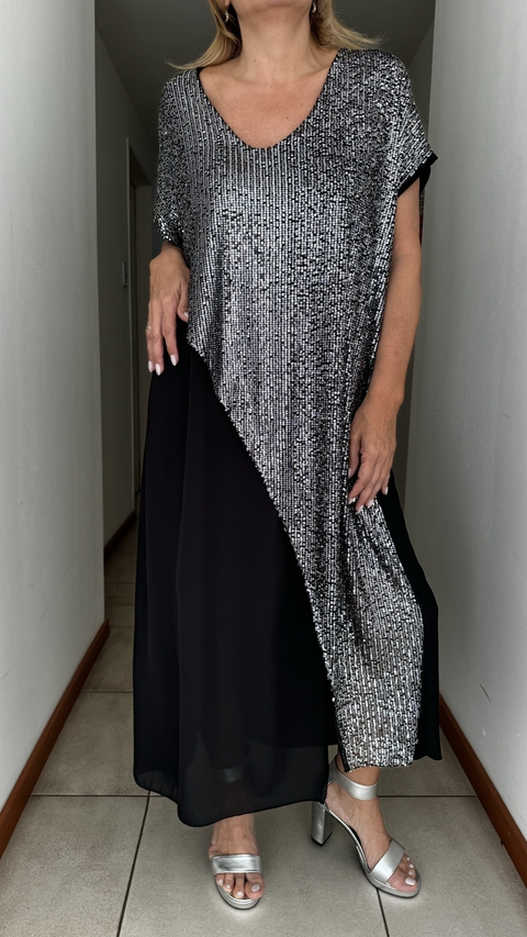 Vestido Party de gasa con lentejuelas plateado