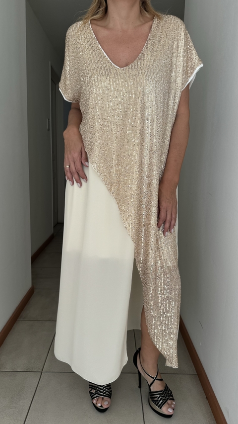 Vestido Party de gasa con lentejuelas dorado