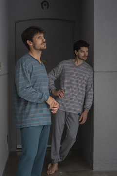 Pijama de interlock rayado cuello en V Art 865 - comprar online