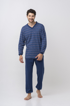 Pijama de interlock rayado cuello en V Art 865 en internet