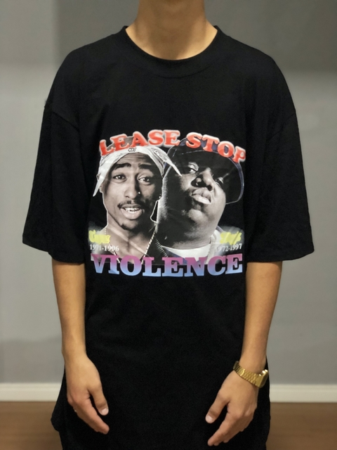 CAMISETA PREMIUM MKS - PLEASE STOP VIOLENCE - TUPAC & BIGGIE