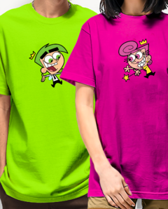 CONJUNTO CAMISETA DE CASAL '' COSMO E WANDA '' VERDE E ROSA - comprar online