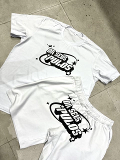 CONJUNTO BRANCO CAMISETA E SHORTS MKS DA SEUS PULOS - CAMISETA GG SHORTS XG