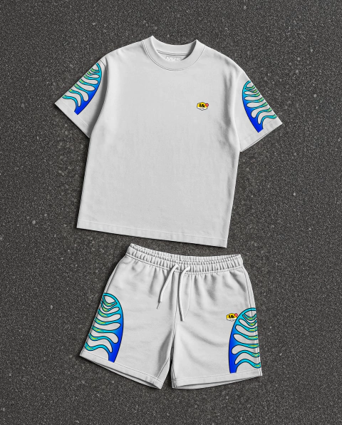 CONJUNTO CAMISETA PREMIUM E SHORT DE MOLETOM '' MKS GRADIENT BLUE MANGA '' - comprar online