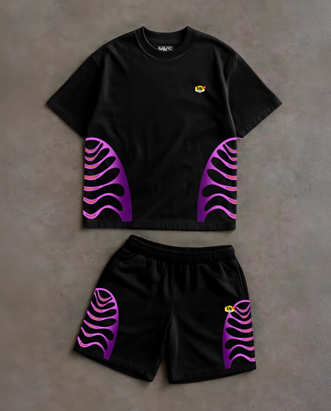 CONJUNTO CAMISETA PREMIUM E SHORT DE MOLETOM '' MKS GRADIENT PURPLE ORANGE COMPLET '' - comprar online