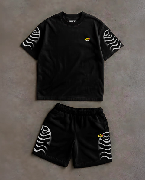 CONJUNTO CAMISETA PREMIUM E SHORT DE MOLETOM '' MKS GRADIENT BLACK METALLIC MANGA '' - comprar online