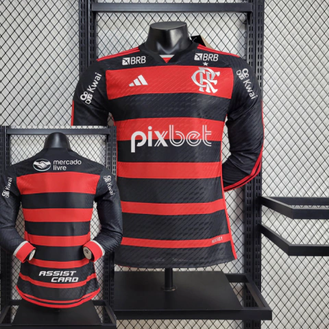 Camisa Flamengo Manga Longa Jogador Todos os Patrocínios - 24/25