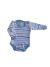 Body manga larga, con broche. Rayado celeste