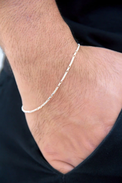 Pulseira Veneziana 3 por 1 - 1mm - 21cm - Banhado a Prata