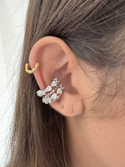 Piercing Fake Gotas Cravejadas - Banhado a Ródio Branco