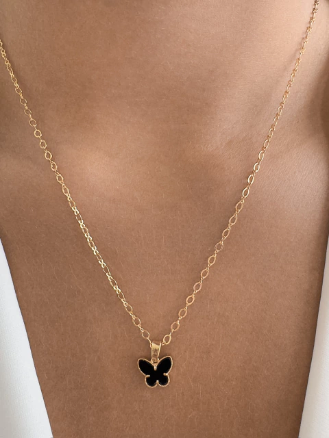 Colar Borboleta Preta - Banhado a Ouro