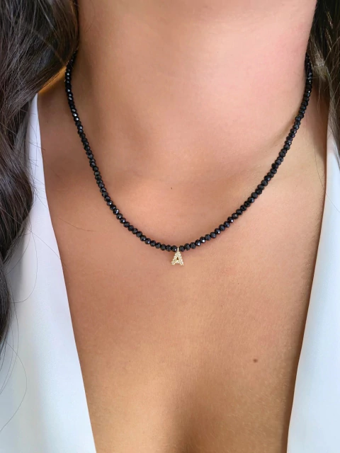 Choker Cristais Naturais Letra A - Banhado a Ouro