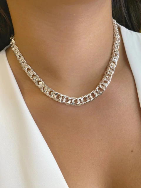 Colar Elos Lisos 12mm - Banhado a Prata