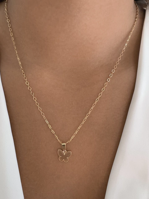 Colar Borboleta Marrom - Banhado a Ouro