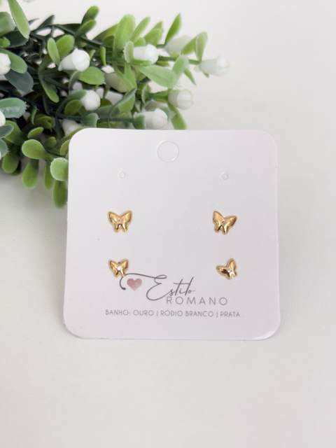 Kit Brincos Borboletinhas com Zircônia – Banhado a Ouro