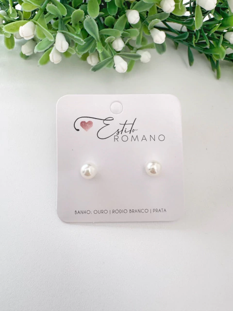 Brinco Pérola 6mm - Banhado a Ródio Branco