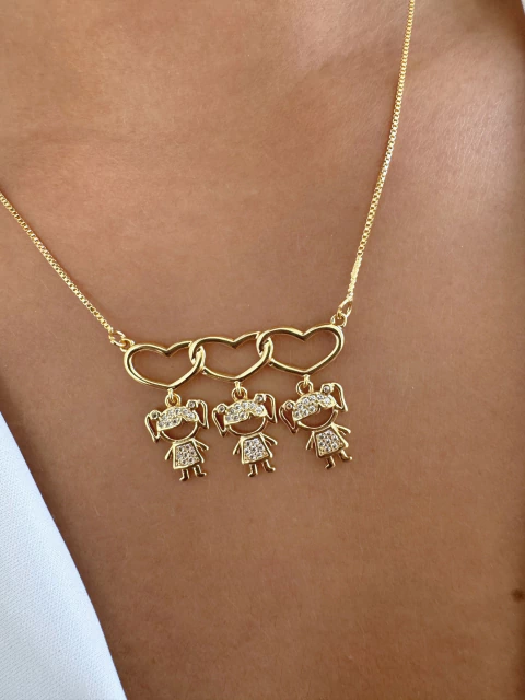 Colar 3 Meninas Pendentes - Banhado a Ouro
