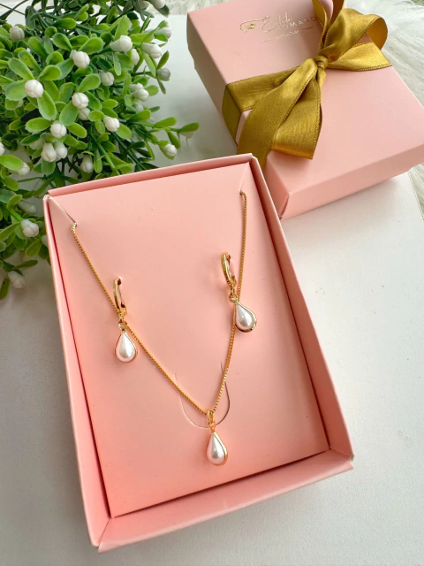 Conjunto Pérola Gota - Banhado a Ouro