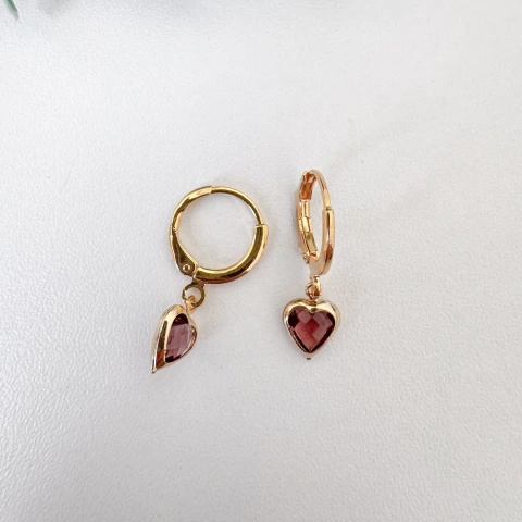 Brinco Argolinha Coração Marrom - Banhado a Ouro