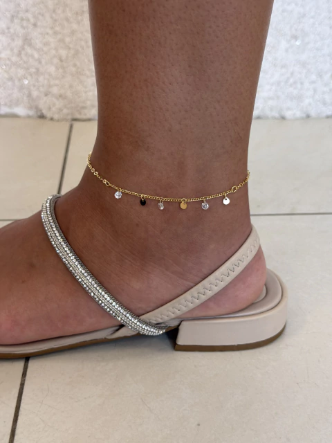 Tornozeleira Chapinhas e Ponto de Luz - Banhado a Ouro