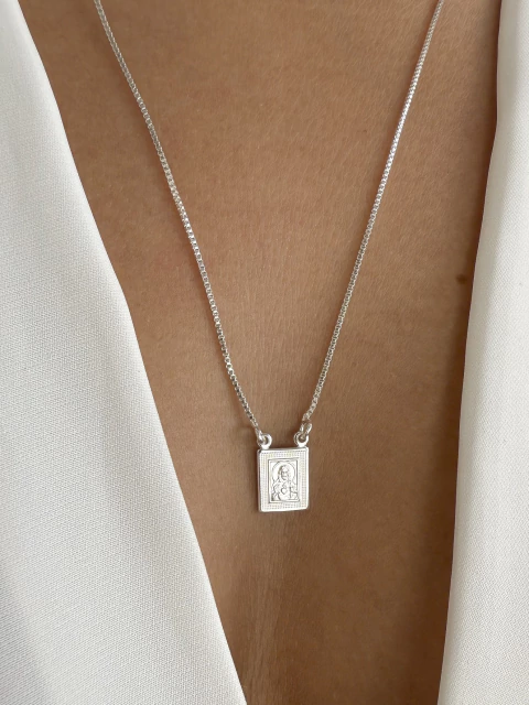 Escapulário Coração de Jesus e Nossa Senhora - Banhado a Prata