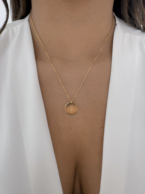 Colar Medalhinha Letra N - Banhado a Ouro