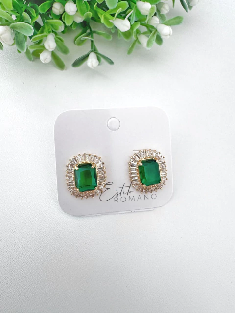 Brinco Zircônia Verde com Microzircônias Cravejadas 16mm - Banhado a Ouro