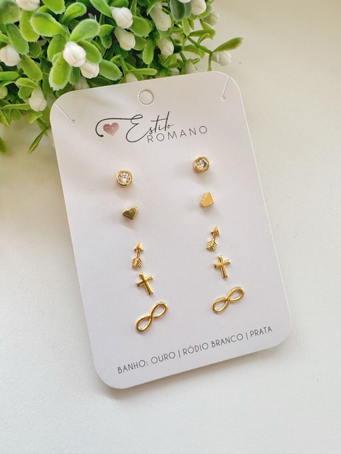Kit 5 Brincos - Banhado a Ouro