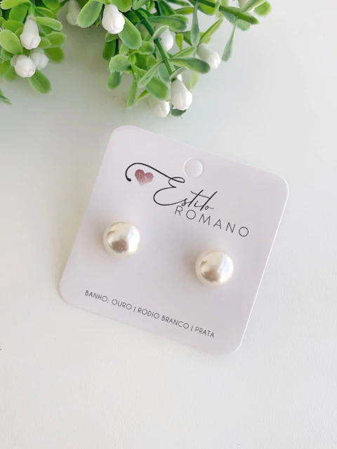 Brinco Pérola Achatada 10mm - Banhado a Ouro