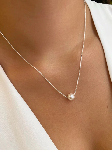 Colar Pérola 8mm - Banhado a Prata