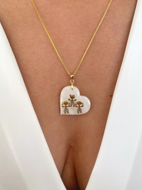 Colar Madrepérola Filhos 2 Meninas 1 Menino - Banhado a Ouro 22k
