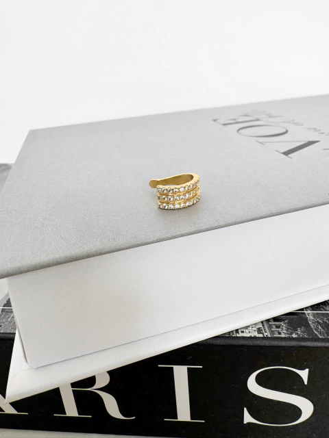 Piercing Fake 3 Linhas Cravejadas - Banhado a Ouro