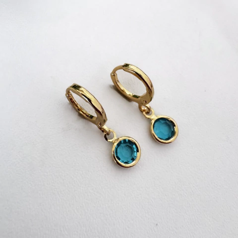 Brinco Argolinha Ponto de Luz Azul Claro 6mm - Banhado a Ouro