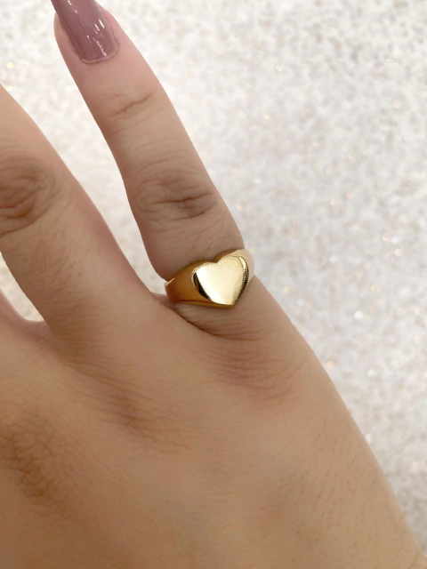 Anel Coração Liso - Banhado a Ouro