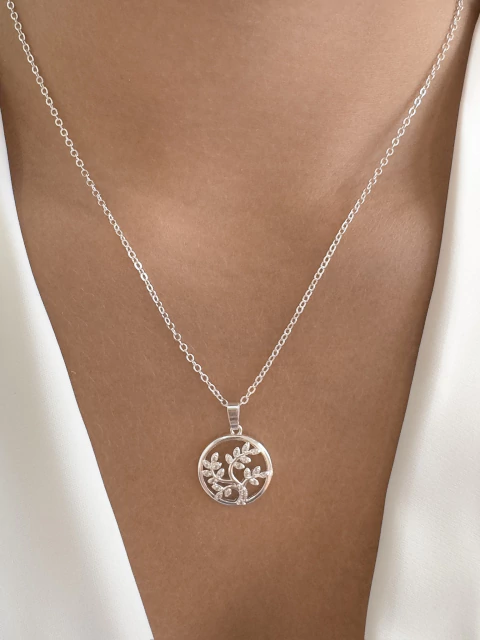 Colar Árvore da Vida com Zircônias - Banhado a Prata