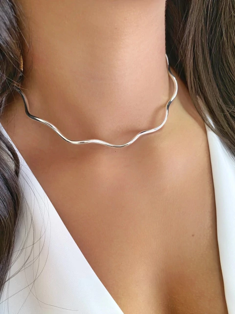 Gargantilha Ondulada - Banhado a Prata