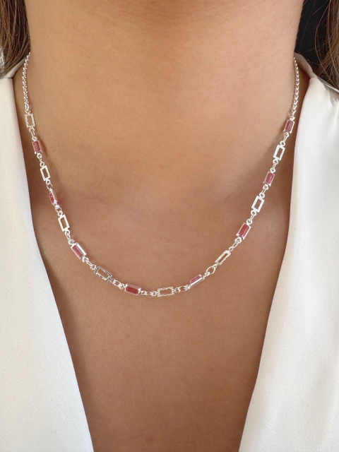 Choker Zircônias Rosas - Banhado a Prata