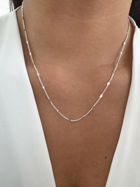 Gargantilha de Corações Chapeados 45cm - Banhado a Prata