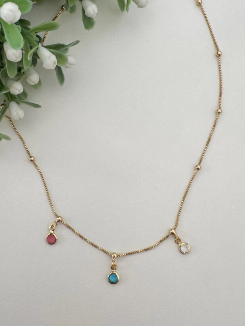 Colar Infantil Bolinhas Zircônias Coloridas - Banhado a Ouro