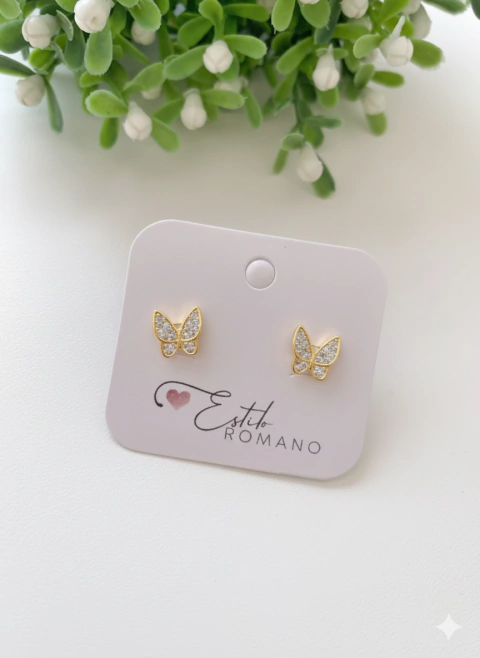 Brinco Borboleta Cravejada - Banhado a Ouro