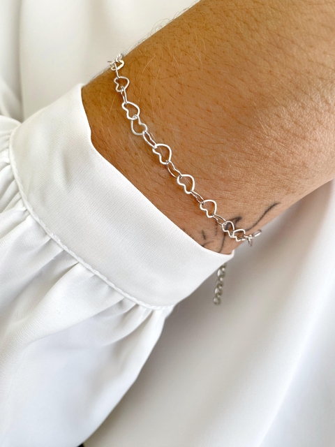 Pulseira Elos Corações - Banhado a Prata