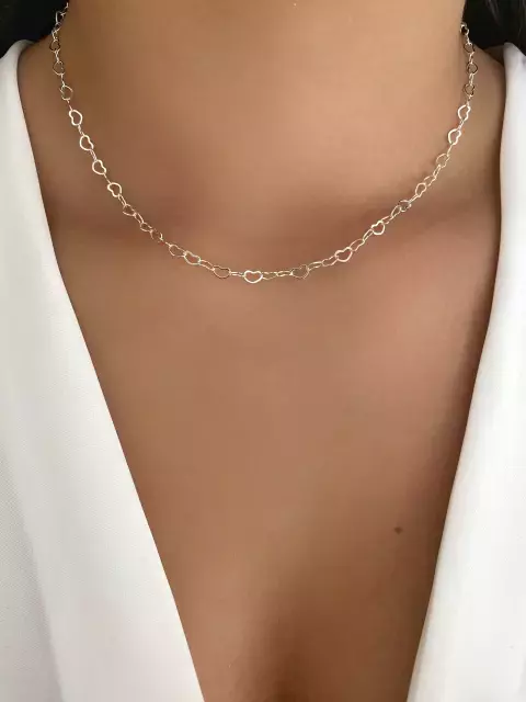 Choker Elos Corações - Banhado a Prata