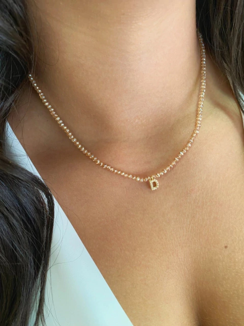 Choker Cristais Naturais Letra D - Banhado a Ouro