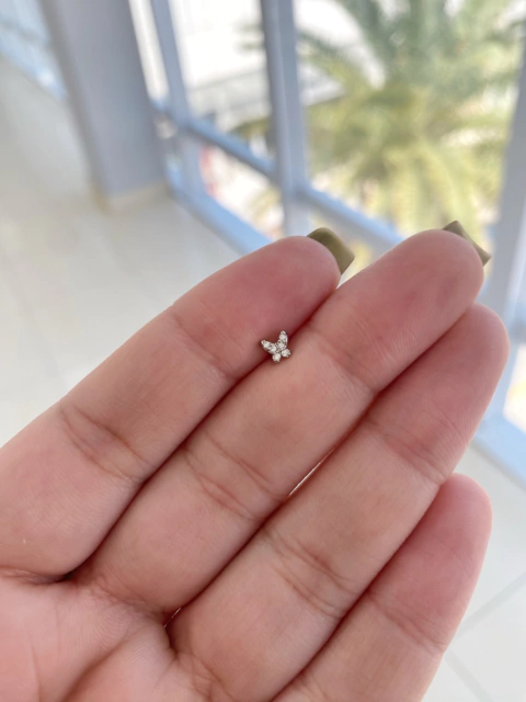 Piercing Reto Borboleta Cravejada em Aço